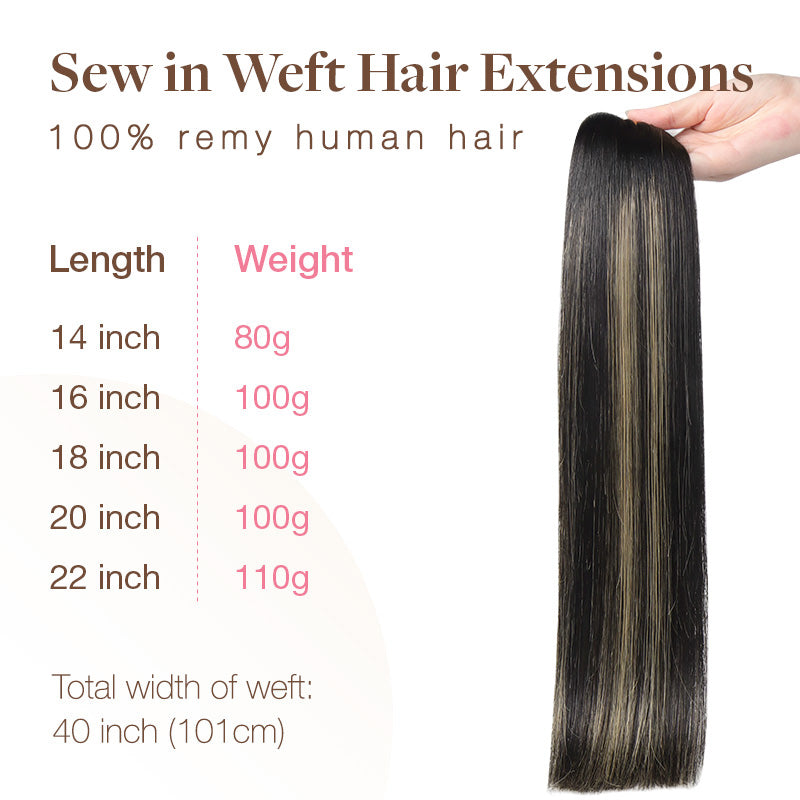 Black to Light Blonde Balayage (1B/16/1B) Sew-In Weft Hair Extensions (80g-110g) – 100% Remy Human Hair.