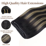 Black to Light Blonde Balayage (1B/16/1B) Sew-In Weft Hair Extensions (80g-110g) – 100% Remy Human Hair.