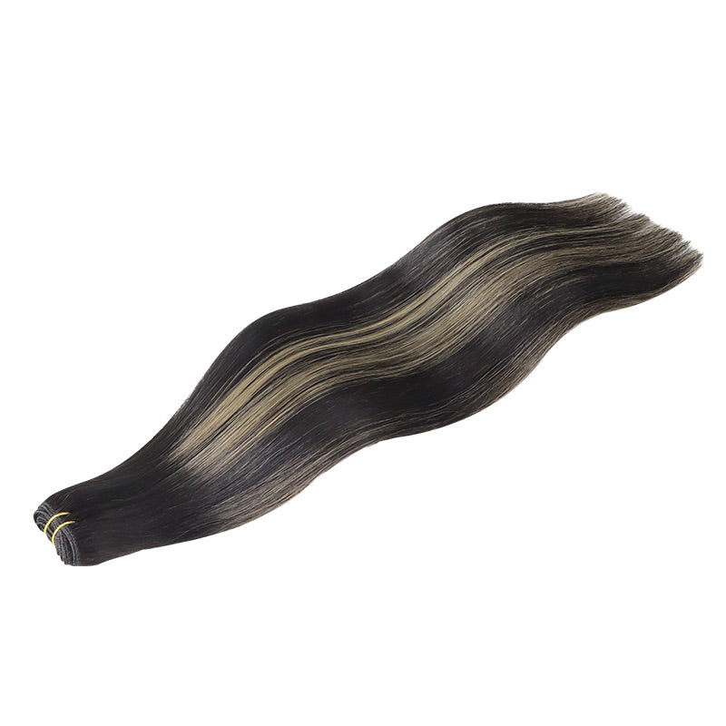 Black to Light Blonde Balayage (1B/16/1B) Sew-In Weft Hair Extensions (80g-110g) – 100% Remy Human Hair.