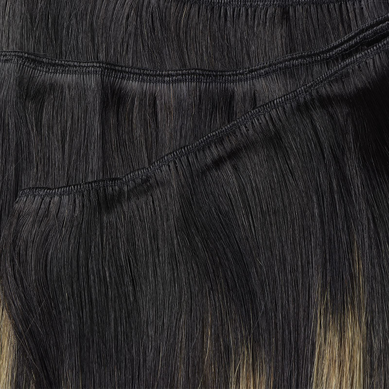 Black to Light Blonde Balayage (1B/16/1B) Sew-In Weft Hair Extensions (80g-110g) – 100% Remy Human Hair.