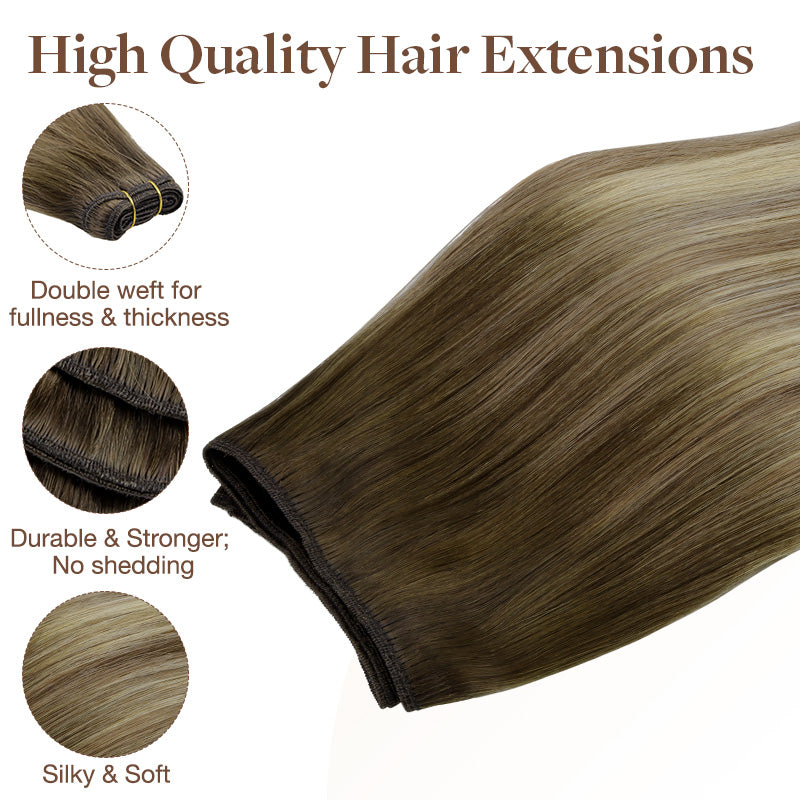 Bleach Blonde Balayage (3/8/613) Sew-In Weft Hair Extensions (80g-110g) – 100% Remy Human Hair.