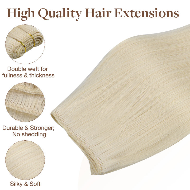 Platinum Blonde (60A) Sew-In Weft Hair Extensions (80g-110g) – 100% Remy Human Hair.