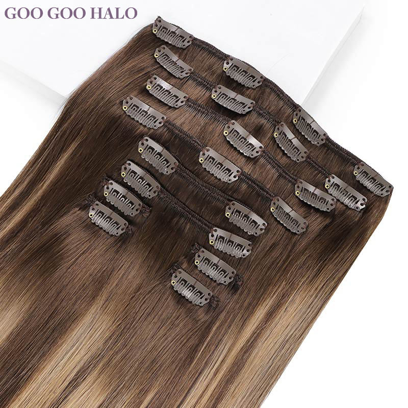 GOO GOO HALO Double Drawn Clip in Hair Extensions 160g – 100% Remy Human Hair.
