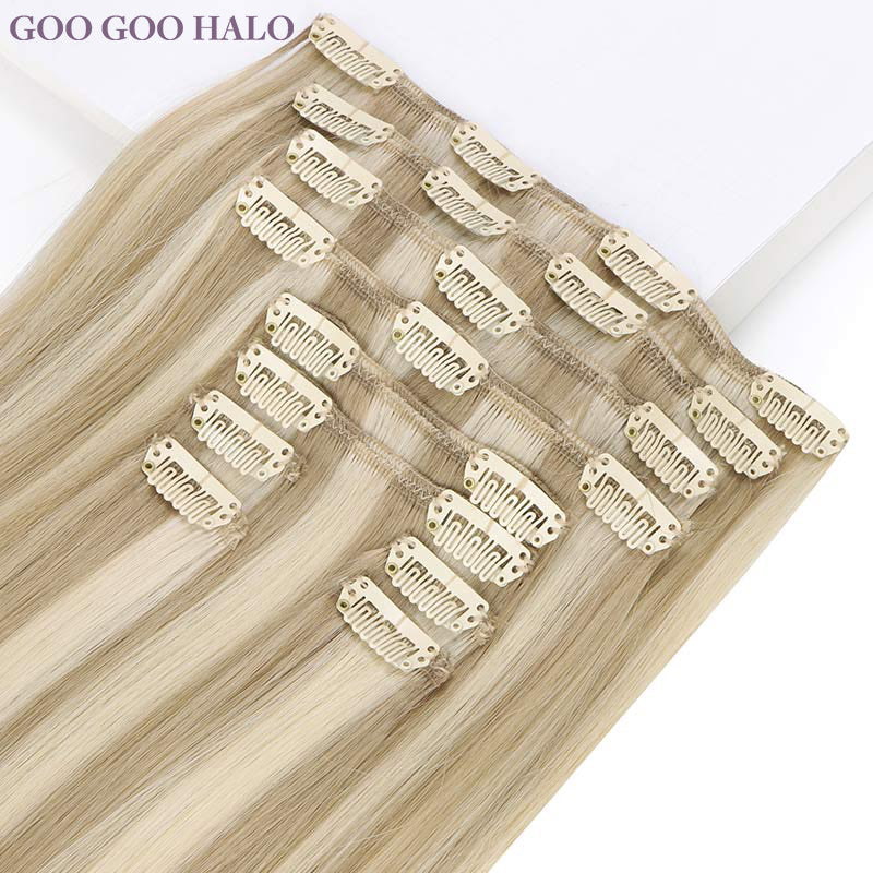 GOO GOO HALO Double Drawn Clip in Hair Extensions 160g – 100% Remy Human Hair.