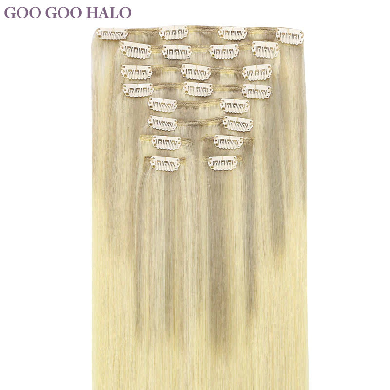 GOO GOO HALO Double Drawn Clip in Hair Extensions 160g – 100% Remy Human Hair.