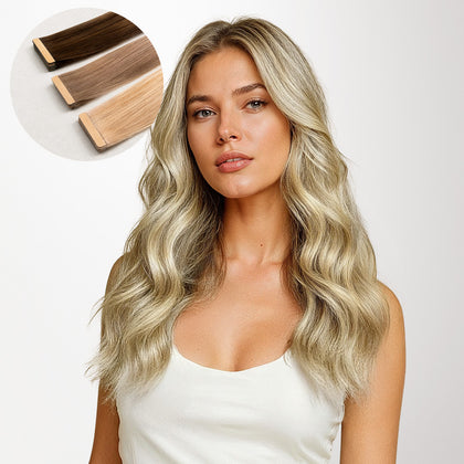 Light Blonde Highlights (16/22A) Tape-Ins 50g_100% Remy Human Hair extensions and accessories.