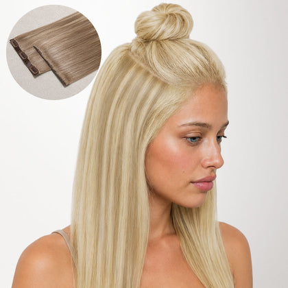 Light Blonde Highlights (16/22A) Invisi Edge Seamless Clip-Ins (130g-170g)-100% Remy Human Hair extensions and accessories.
