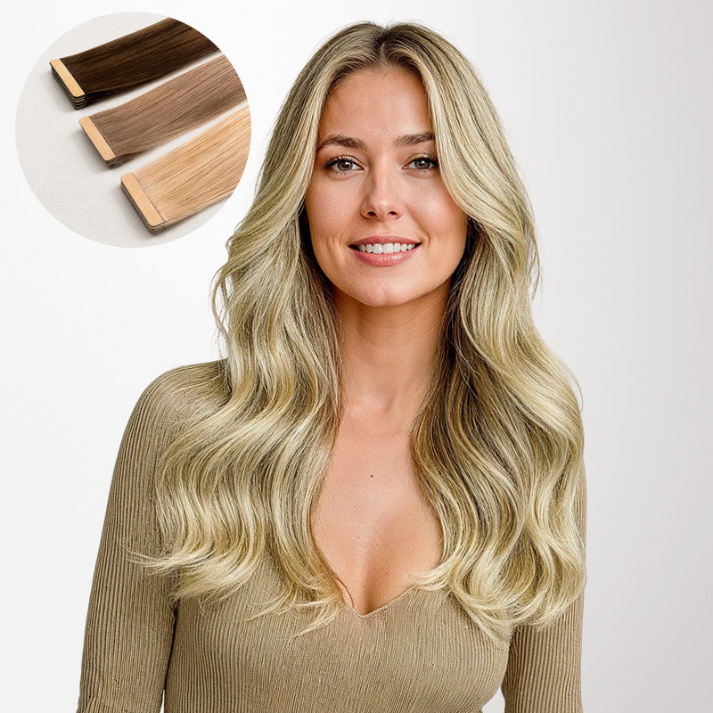 Dirty Blonde Highlights (18D/22F) Tape-Ins 50g_100% Remy Human Hair extensions and accessories.