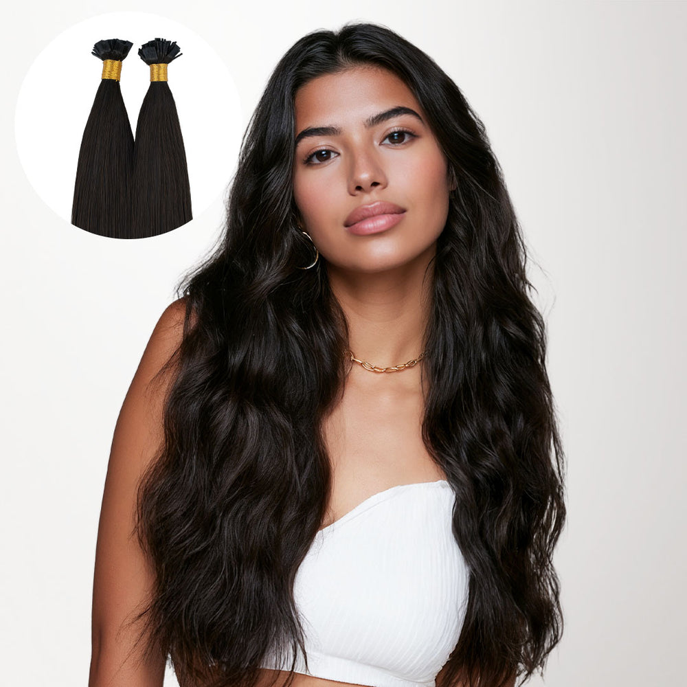 Natural Black (1B) Flat Tip Hair Extensions 60g
