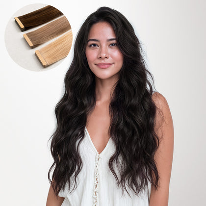 Natural Black (1B) Tape-Ins 50g_100% Remy Human Hair extensions and accessories.