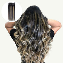 Black to Light Blonde Balayage (1B/16/1B) Sew-In Weft Hair Extensions (80g-110g) – 100% Remy Human Hair by GOO GOO Hair.