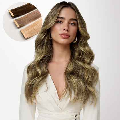 Caramel Blonde Balayage (4/27/4) Tape-Ins 50g_100% Remy Human Hair extensions and accessories.