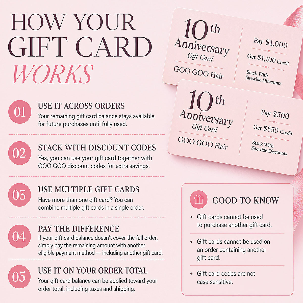  GOO GOO Hair Gift Card-100% Remy Human Hair extensions and accessories.