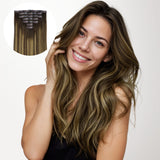 Karamellblondes Balayage (4/27/4) nahtlose Clip-Ins