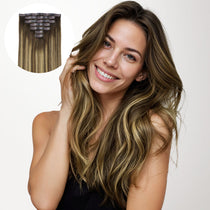 Caramel Blonde Balayage (4/27/4) Seamless Clip-Ins (130g-150g) – 100% Remy Human Hair by GOO GOO Hair.