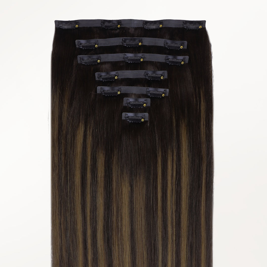 Dark Brown Balayage (2/6/2) Seamless Clip-Ins [Clearance] _100% Remy Human Hair.