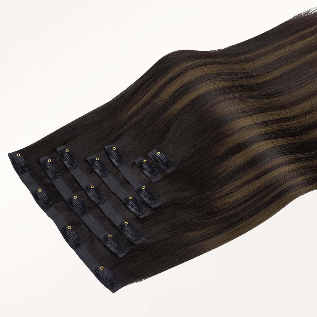 Dark Brown Balayage (2/6/2) Seamless Clip-Ins [Clearance] _100% Remy Human Hair.
