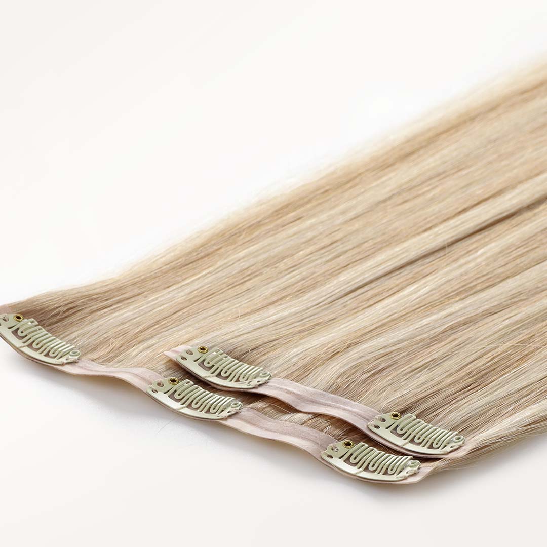 Dirty Blonde Highlights (18A/613A) Seamless Clip-Ins (130g-160g) – 100% Remy Human Hair by GOO GOO Hair.