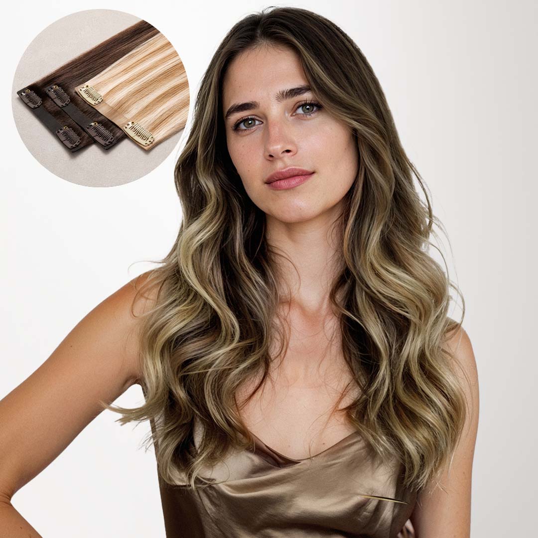 Dirty Blonde Omber (2/6/18) Seamless Clip-Ins (130g-160g)-100% Remy Human Hair extensions and accessories.