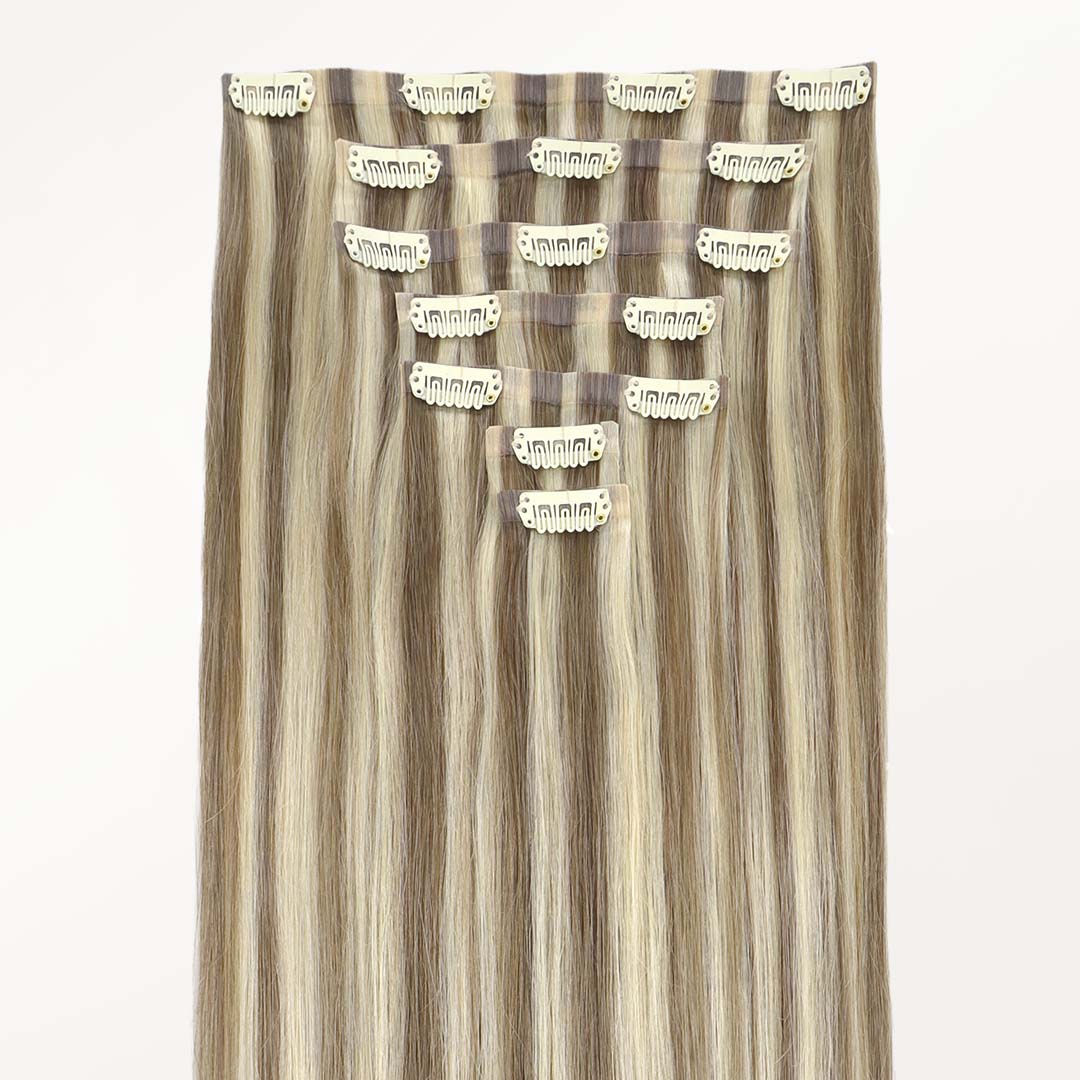 Golden Blonde Highlights (8/22) Seamless Clip-Ins (130g-150g) – 100% Remy Human Hair by GOO GOO Hair.