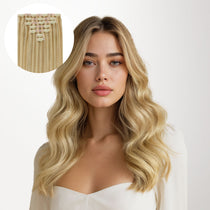 Light Blonde Highlights (16/22A) Seamless Clip-Ins (130g-150g) – 100% Remy Human Hair by GOO GOO Hair.