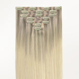 Platinum Blonde Balayage (17/22/60) Seamless Clip-Ins (130g-150g) – 100% Remy Human Hair by GOO GOO Hair.
