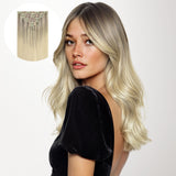 Platinum Blonde Balayage (17/22/60) Seamless Clip-Ins (130g-150g) – 100% Remy Human Hair by GOO GOO Hair.