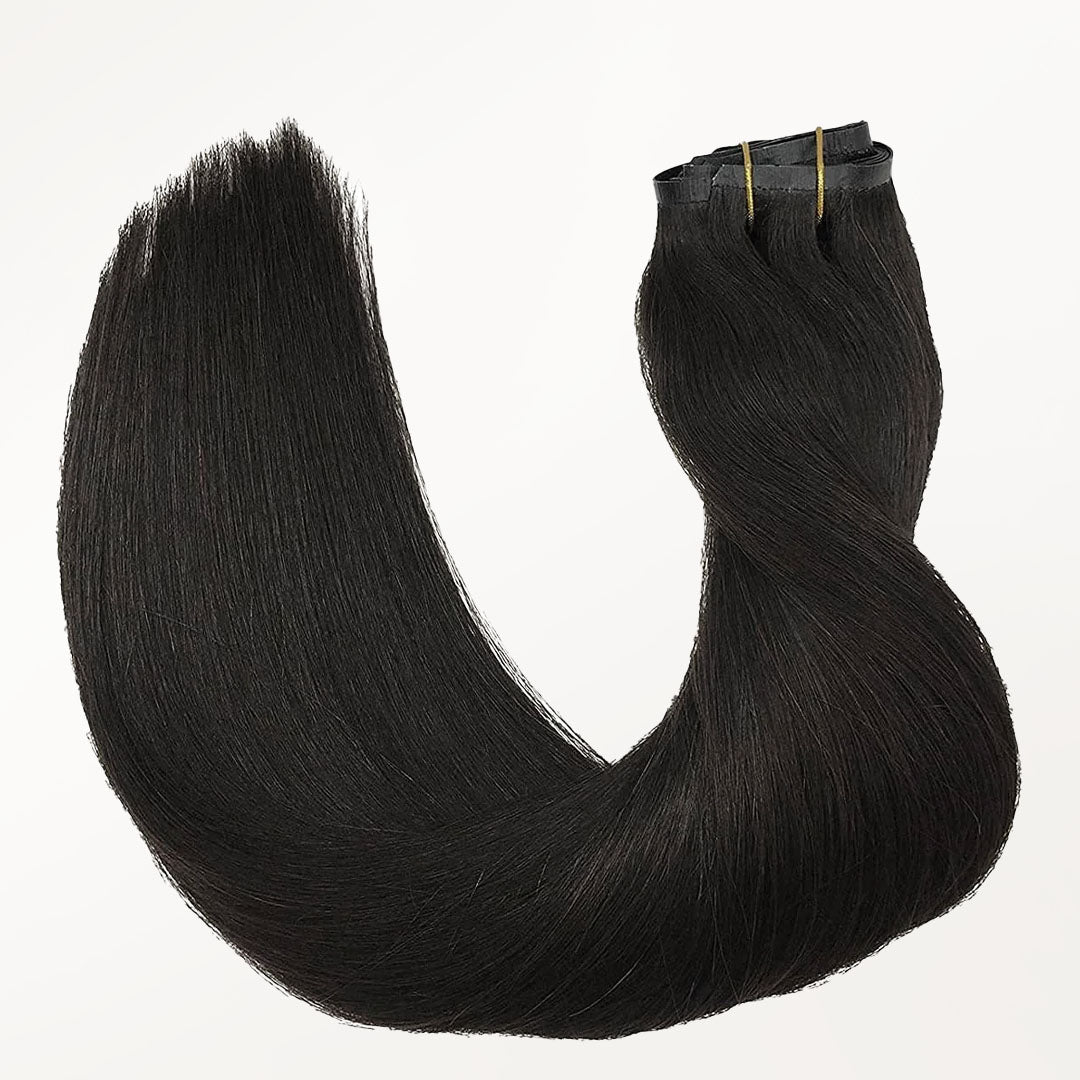Natural Black (1B) Seamless Clip-Ins (130g-160g) – 100% Remy Human Hair by GOO GOO Hair.