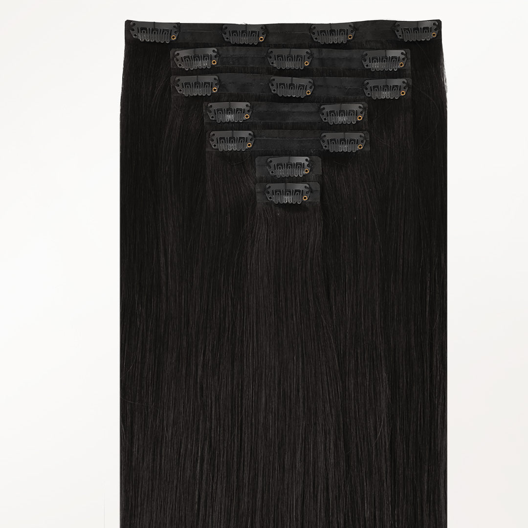 Natural Black (1B) Seamless Clip-Ins (130g-160g) – 100% Remy Human Hair by GOO GOO Hair.