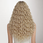 Ash Blonde Highlights (17B/20A) Elf Curly Clip-in Hair Extensions (120-150g)_100% Remy Human Hair.