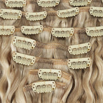 Ash Blonde Highlights (17B/20A) Elf Curly Clip-in Hair Extensions (120-150g)_100% Remy Human Hair.