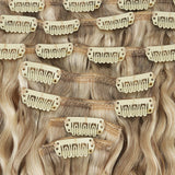 Ash Blonde Highlights (17B/20A) Elf Curly Clip-in Hair Extensions (120-150g)_100% Remy Human Hair.