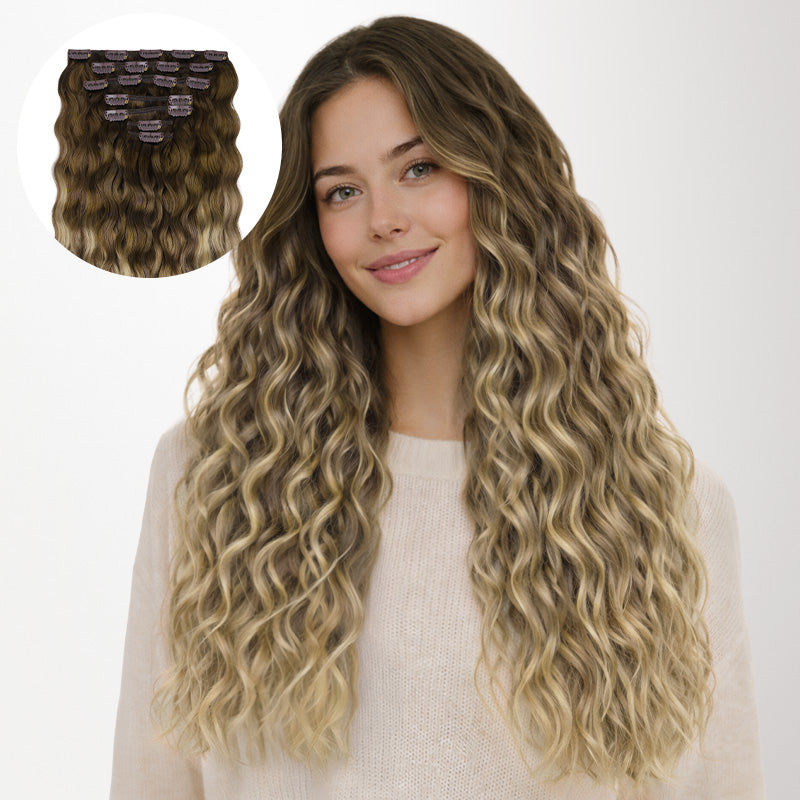 Bleach Blonde Balayage (3/8/18) Elf Curly Clip-in Hair Extensions (120-150g)