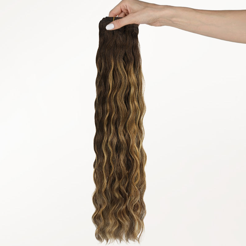 Caramel Blonde Balayage (4/27/4) Elf Curly Clip-in Hair Extensions (120-150g)_100% Remy Human Hair.