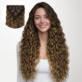 Caramel Blonde Balayage (4/27/4) Elf Curly Clip-in Hair Extensions (120-150g)_100% Remy Human Hair.