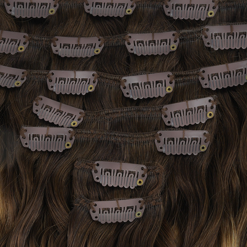 Caramel Blonde Balayage (4/27/4) Elf Curly Clip-in Hair Extensions (120-150g)_100% Remy Human Hair.