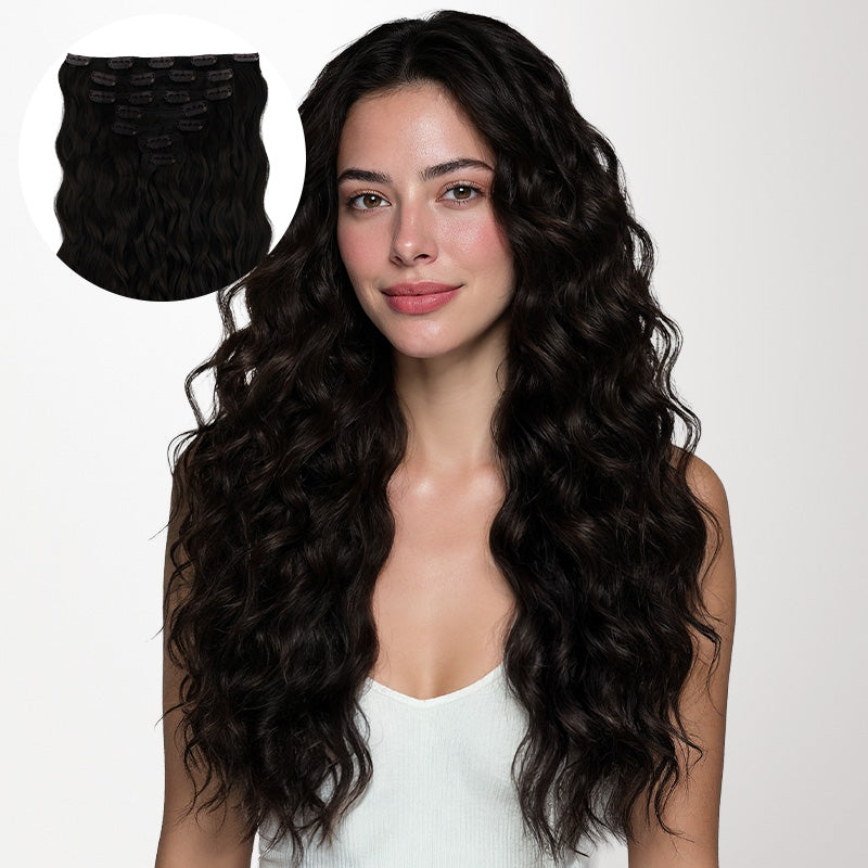 Natural Black (1B) Elf Curly Clip-in Hair Extensions (120-150g)