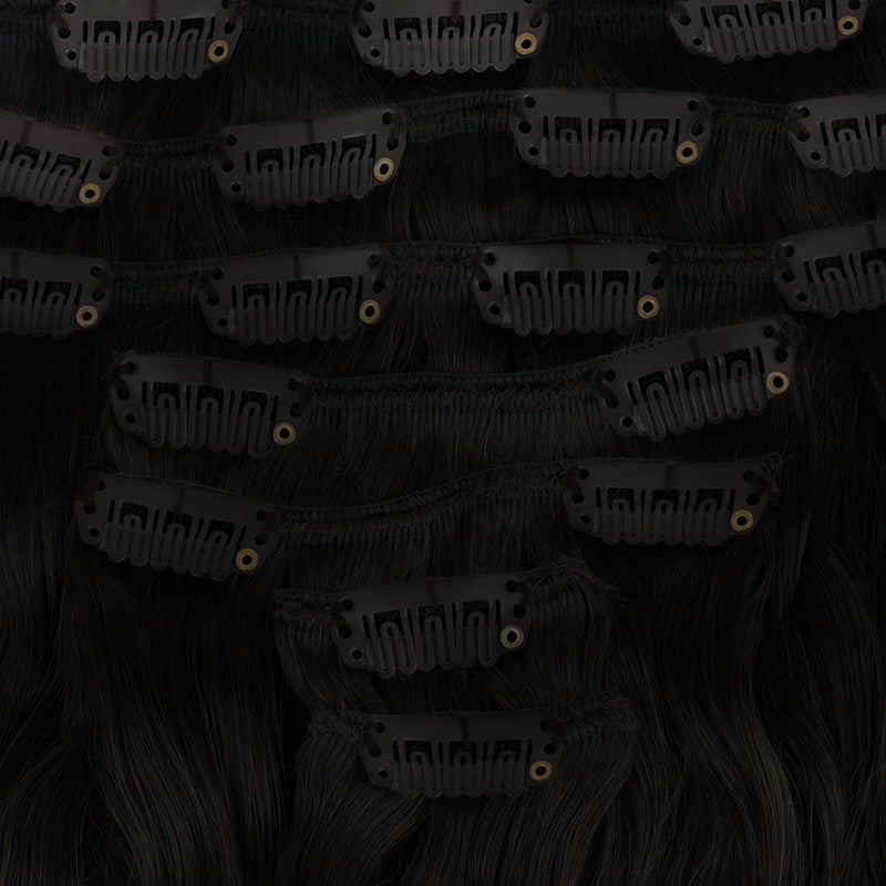 Natural Black (1B) Elf Curly Clip-in Hair Extensions (120-150g)_100% Remy Human Hair.
