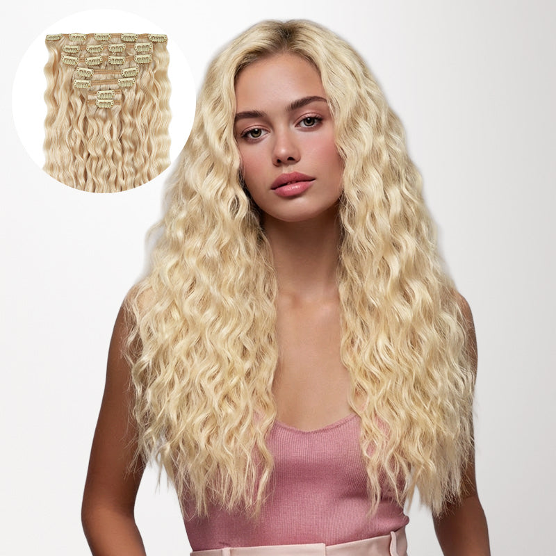 Platinum Blonde (22H) Elf Curly Clip-in Hair Extensions (120-150g)