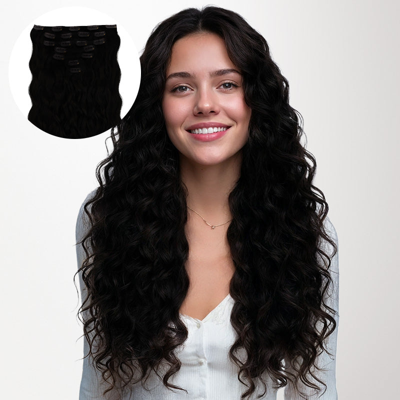 Jet Black (1) Elf Curly Clip-in Hair Extensions (120-150g)