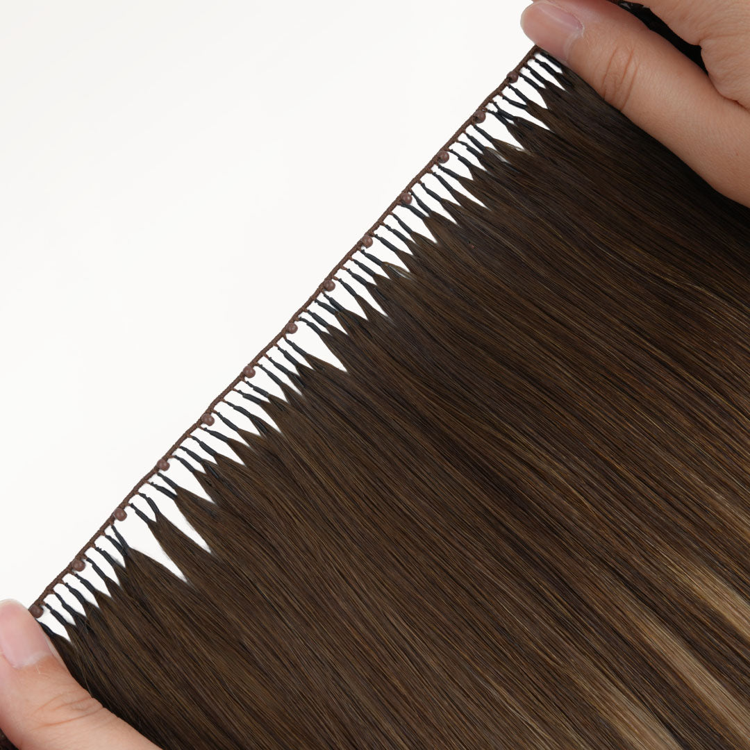  Caramel Blonde Balayage (4/27/4) Feather Weft Hair Extension (50g-60g)_100% Remy Human Hair extensions and accessories.
