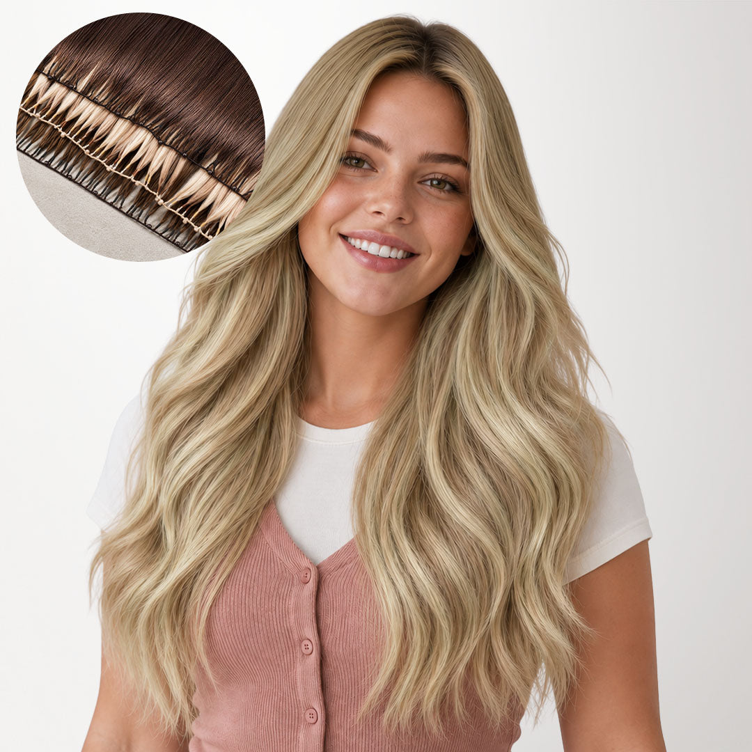  Natural Blonde Balayage (18ET90A) Feather Weft Hair Extension (50g-60g)_100% Remy Human Hair extensions and accessories.