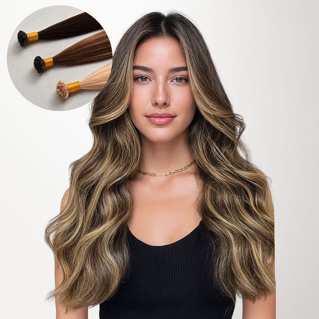 Caramel Blonde Balayage (4/27/4) Flat Tip Hair Extensions 50-60g-100% Remy Human Hair extensions and accessories.