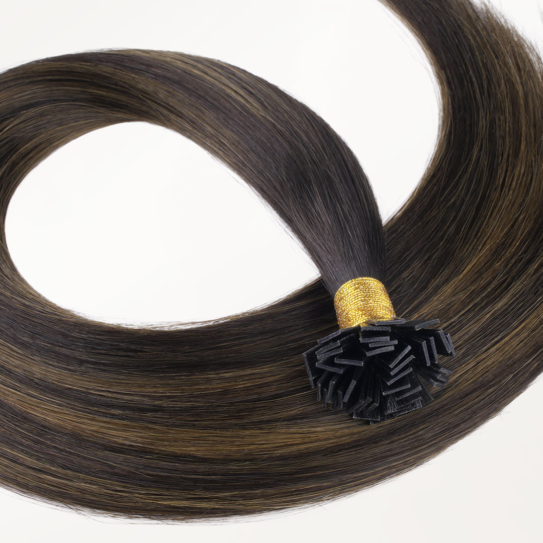 Dark Brown Balayage (2/6/2) Flat Tip Hair Extensions 60g_100% Remy Human Hair.