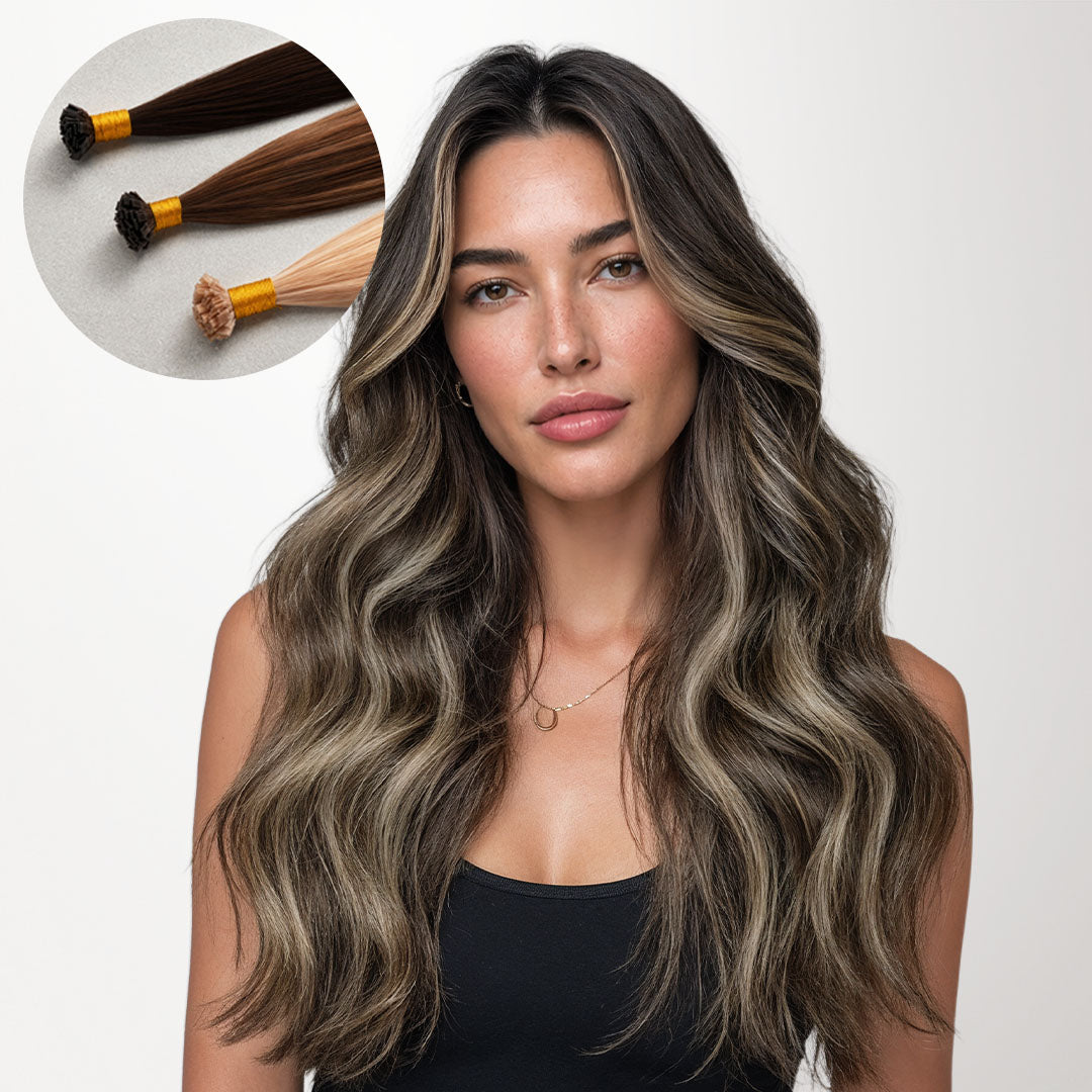 Honey Blonde Balayage (4/26/4) Flat Tip Hair Extensions 50-60g-100% Remy Human Hair extensions and accessories.