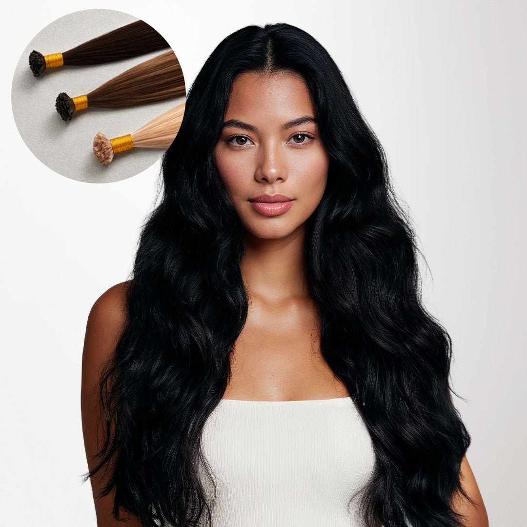 Jet Black (1) Flat Tip Hair Extensions 50-60g-100% Remy Human Hair extensions and accessories.