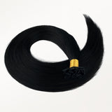 Jet Black (1) Flat Tip Hair Extensions 60g_100% Remy Human Hair.