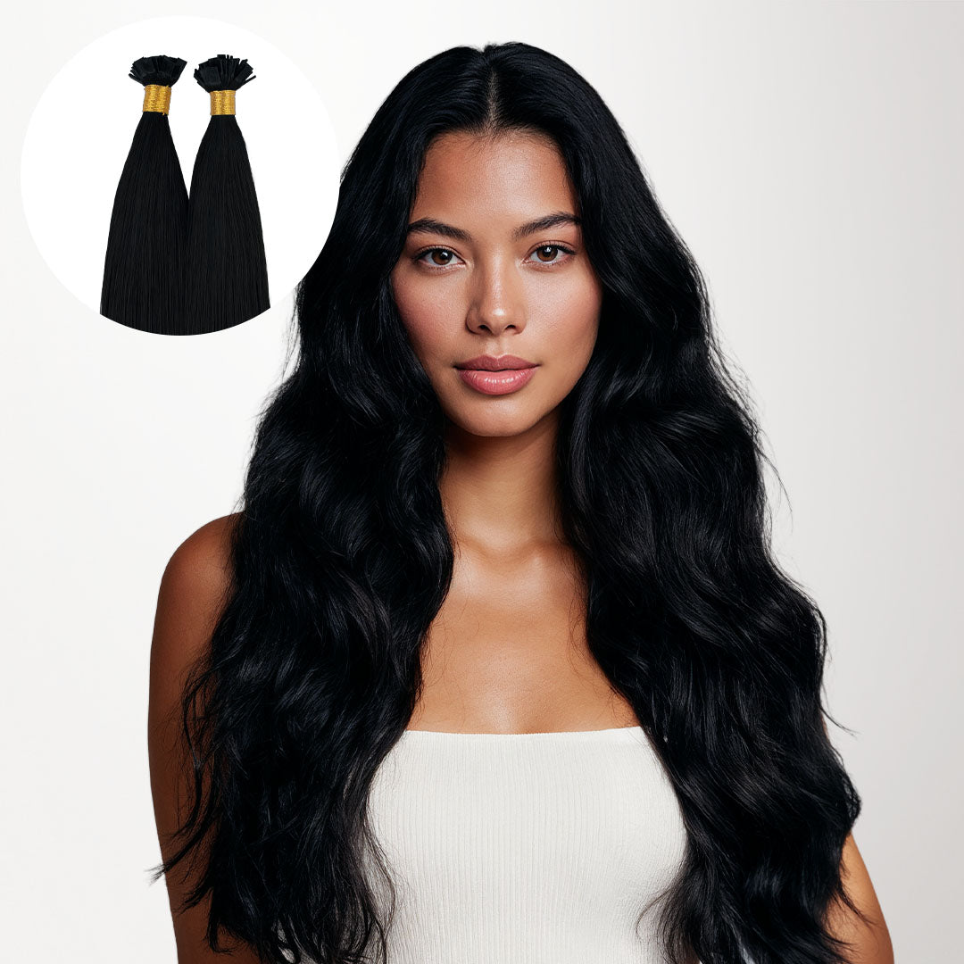 Jet Black (1) Flat Tip Hair Extensions 60g_100% Remy Human Hair.