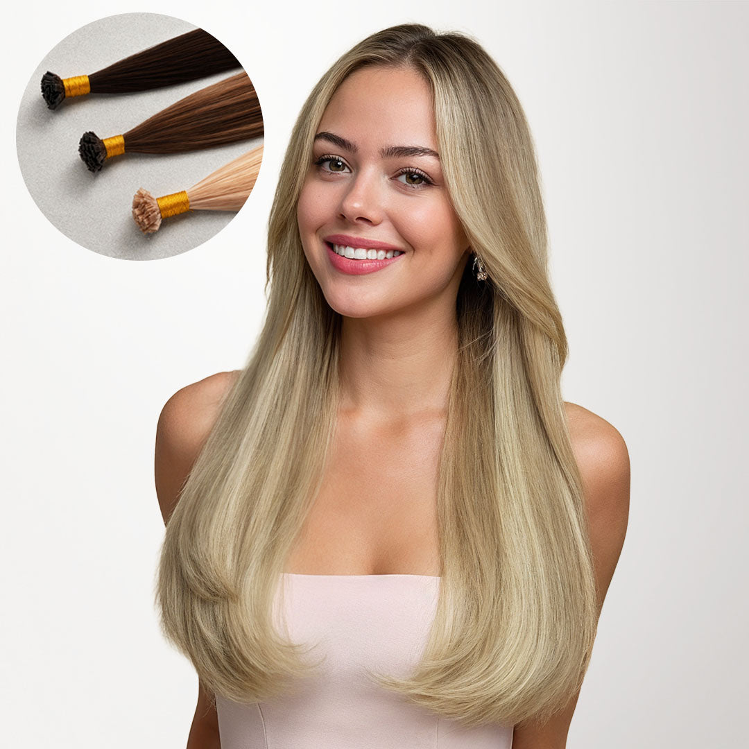  Ash Blonde Highlights (17A/60A) Flat Tip Hair Extensions 50-60g_100% Remy Human Hair extensions and accessories.