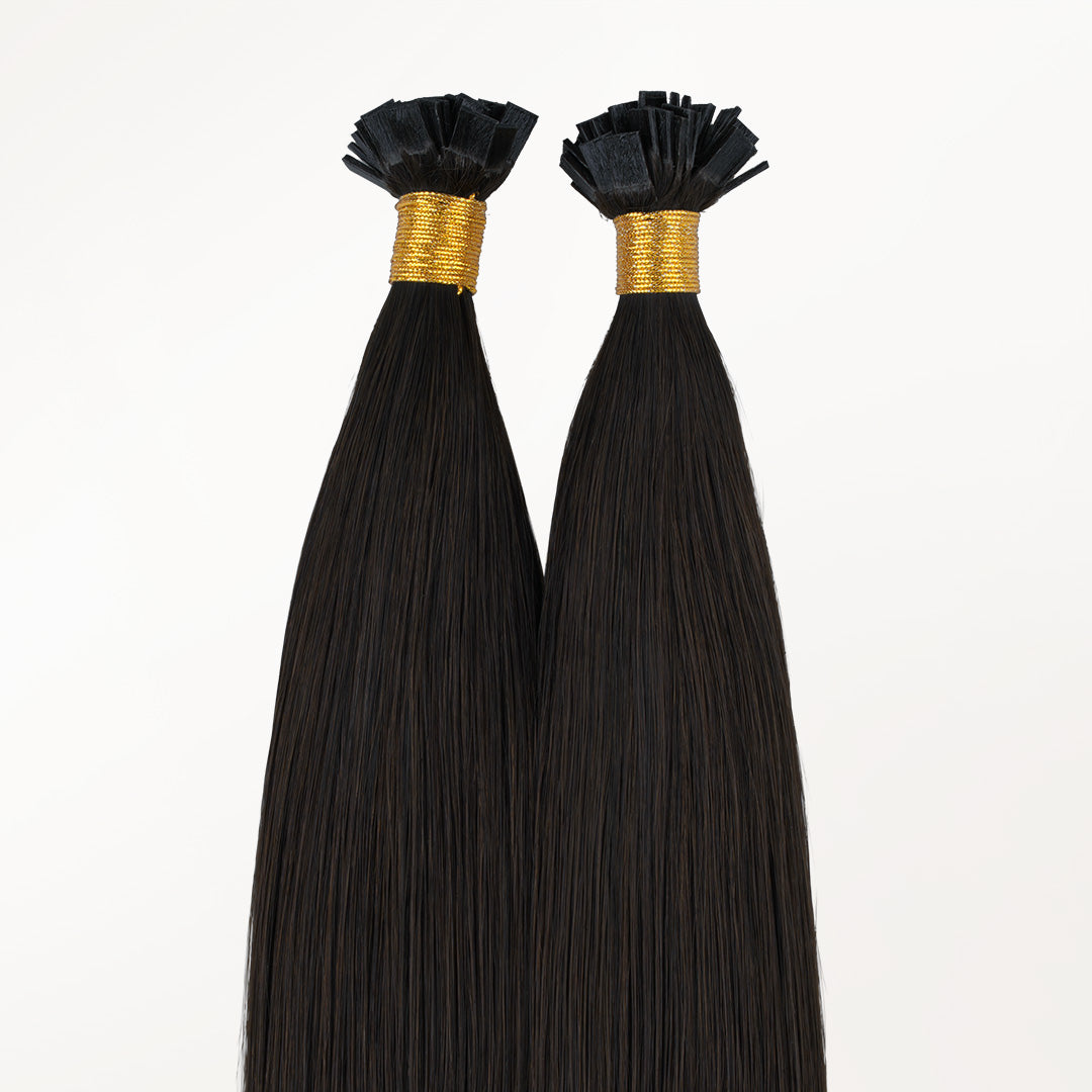Natural Black (1B) Flat Tip Hair Extensions 60g_100% Remy Human Hair.